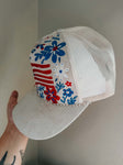 Floral Patriotic Red White & Blue Trucker Hat