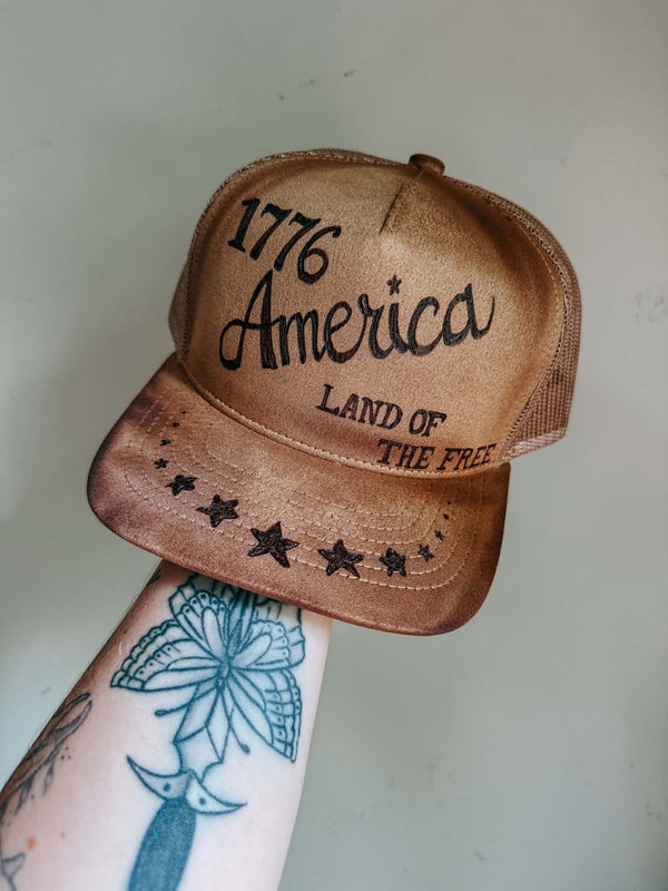 Patriotic 4th of July Tan Trucker Hat