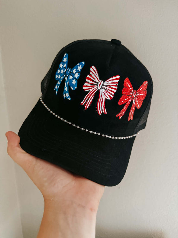 Black Red White and Blue Bow Hat