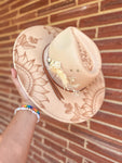 Burned Western Boho Wool Felt Fedora Cowgirl Hat | derby Lainey Wilson Yellowstone custom floral bridal sunflower fern country concert