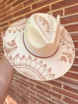 Burned Western Boho Wool Felt Fedora Cowgirl Hat | derby Lainey Wilson Yellowstone custom floral bridal sunflower fern country concert