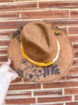Hand Burned and Beaded Wide Brim Custom Fedora Hat | Honey Bee, Flowers, Floral, Country, Concert, Boho, Lainey Wilson, Derby, Cute, Bandana