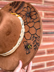 Hand Burned and Beaded Wide Brim Custom Fedora Hat | Honey Bee, Flowers, Floral, Country, Concert, Boho, Lainey Wilson, Derby, Cute, Bandana