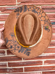 Hand Burned and Beaded Wide Brim Custom Fedora Hat | Honey Bee, Flowers, Floral, Country, Concert, Boho, Lainey Wilson, Derby, Cute, Bandana