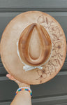 Hand Burned Custom Wide Brim Fedora | Floral, Poppy, Cross, Concert, Country, Cowgirl, Boho, Lainey Wilson, Tan, Cute, Simple, Flower