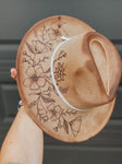 Hand Burned Custom Wide Brim Fedora | Floral, Poppy, Cross, Concert, Country, Cowgirl, Boho, Lainey Wilson, Tan, Cute, Simple, Flower