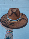 Custom Hand Burned Suede Wide Brin Fedora Hat | Floral, Apple Blossoms, Flowers, Bees, Concert, Western, Country, Cowgirl, Lainey Wilson