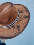 Custom Hand Burned Suede Wide Brin Fedora Hat | Floral, Apple Blossoms, Flowers, Bees, Concert, Western, Country, Cowgirl, Lainey Wilson