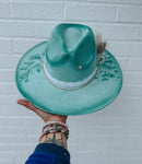 Custom Hand Burned Wide Brim Fedora Hat | Paisley, Lainey Wilson, Chain, Hippie, Derby, Floral, Pearl, Western, Concert, Suede, Adjustable