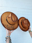 Mama and mini matching fedora hats | fedora, custom, burned, mother, momma, daughter, Mothers Day, child, toddler, baby, concert