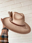 Sunflower Wide Brim Custom Fedora Hat | Tan, Summer, Feather, Country, Concert, Lainey Wilson, Derby, Cowgirl, Cowboy, Floral, Burned