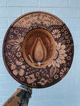 Hand Burned Custom Wide Brim Fedora Hat | Floral, Flower, Sunflower, Summer, Derby, Concert, Lainey Wilson, Festival, Cowgirl, Country