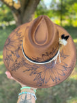 Custom Hand Burned Longhorn Skull and Sunflowers | Western Summer Cowgirl Cowboy Bull Steer Concert Bullet Lainey Wilson Zach Bryan