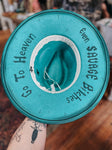 Turquoise Flat Wide Brim Fedora Hat | Lainey Wilson, Concert, Cowgirl, Cowboy, Bunnie XO, Skeleton, Fall, Summer, Festival, Halloween,