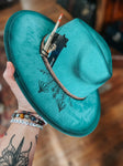 Turquoise Flat Wide Brim Fedora Hat | Lainey Wilson, Concert, Cowgirl, Cowboy, Bunnie XO, Skeleton, Fall, Summer, Festival, Halloween,