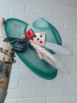 Teal and Pink Cowgirl Wide Brim Fedora | Paisley, rhinestone, bling, glam, lainey Wilson, concert, boho, festival, summer, turquoise