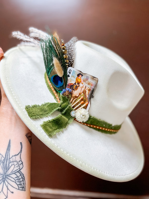 Custom Wide Brim Fedora Hat | White Cowgirl Lainey Wilson Cowboy Western Boho Hippie Concert Summer Derby Concert Festival