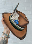 Custom Western Cowgirl Hat | Lainey Wilson, Country, Concert, Tan, Brown, Cards, Music, Feathers, Burned, Lace, Boho, Grunge, Hippie