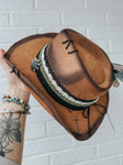 Custom Western Cowgirl Hat | Lainey Wilson, Country, Concert, Tan, Brown, Cards, Music, Feathers, Burned, Lace, Boho, Grunge, Hippie