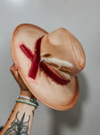 Peach and Burgundy Wide Brim Fedora Hat | Feather, Gemstones, Simple, Cute, Derby, Floral, Lainey Wilson, Winery, Burned, Concert, Festival