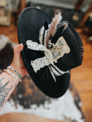Black Goth Grunge Fedora Hat | Cowgirl, Lainey Wilson, Yallternative, Hippie, Boho, Concert, Festival, Skull, Lace