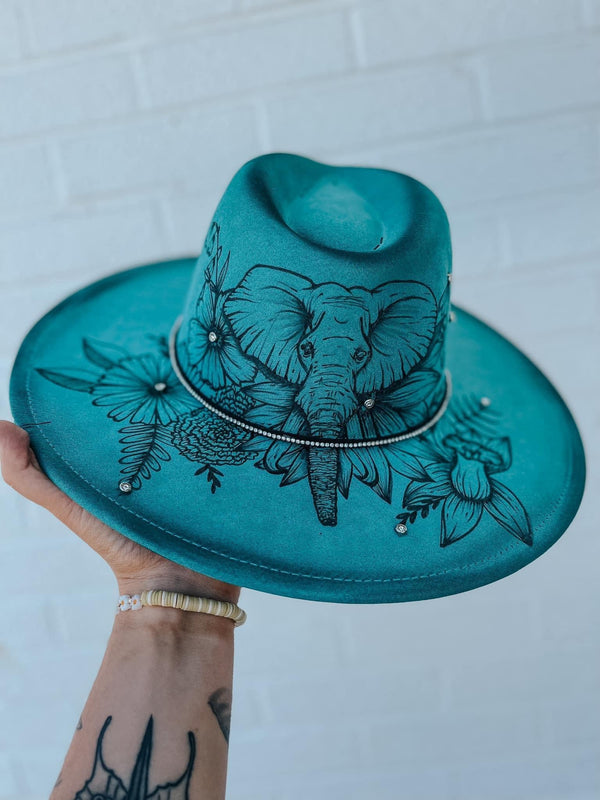 Real and Rhinestone Elephant Wide Brim Fedora Hat | Boho, Lainey Wilson, Glam, Bling, Festival, Cowgirl, Cowboy, Hippie,