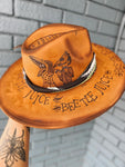 Beetlejuice Themed Wide Brim Fedora Hat | Halloween Fall Lainey Wilson Spooky Witchy Tan Brown Festival Concert Art Movie