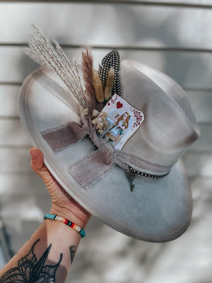 Alice in Wonderland Custom Wide Flat Brim Fedora Hat | Boho Hippie Concert Summer Western Country Winery Bridal Derby Rodeo Cowgirl