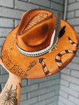 Beetlejuice Themed Wide Brim Fedora Hat | Halloween Fall Lainey Wilson Spooky Witchy Tan Brown Festival Concert Art Movie