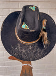Turquoise Black and Gold Cowboy Hat | Wildflowers, Bull skull, steer skull, grunge, hippie, lainey Wilson, country,