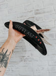 Black Suede Poker Cowboy Hat | Red Rose Gold Pink Lainey Wilson Western Grunge Grungy Goth Las Vegas Concert Rodeo Outlaw