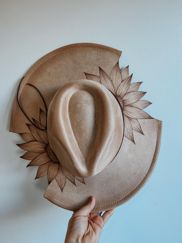 Sunflower Cut Out Wide Brim Fedora Hat | Flower Floral Neutral Cowgirl Lainey Wilson