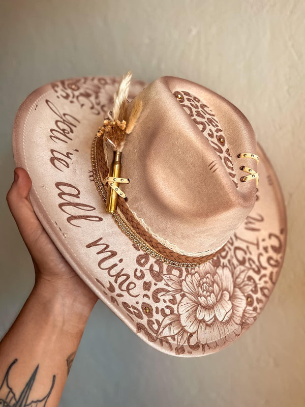 Cheetah Leopard Print and Flowers Cowgirl Hat |