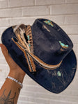 Turquoise Black and Gold Cowboy Hat | Wildflowers, Bull skull, steer skull, grunge, hippie, lainey Wilson, country,