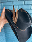 100% Wool Felt Black and Brown Custom Cowboy hat with Deer and Antlers | Western , Mens, Male, Gift, Concert, Summer , Country