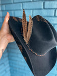 100% Wool Felt Black and Brown Custom Cowboy hat with Deer and Antlers | Western , Mens, Male, Gift, Concert, Summer , Country