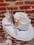 Feathers and card wide brim fedora hat