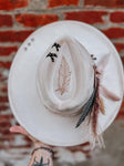 Feathers and card wide brim fedora hat