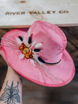 Pink sugar skull wide brim suede fedora hat | floral, concert, Halloween, skull, marigold, festive, derby,