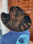 100% Wool Felt Black and Brown Custom Cowboy hat with Deer and Antlers | Western , Mens, Male, Gift, Concert, Summer , Country
