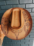Bull Steer Skull Cowboy hat with turquoise dreamcatchers | feathers, custom, western, country, southwest, concert,