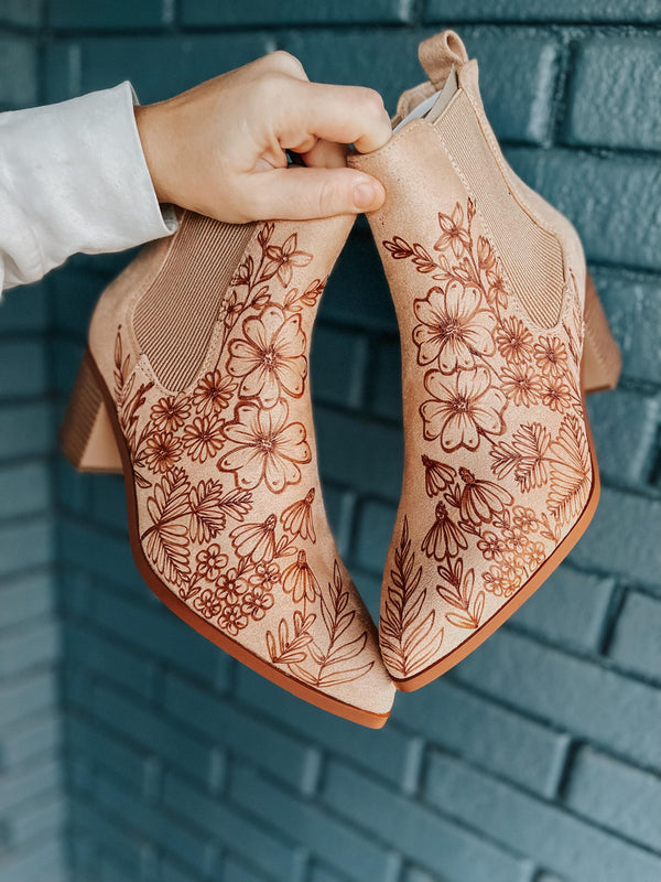 Custom Wildflower boots | beige, tan, floral, booties