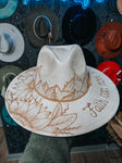 Mountains Colorado Custom Wide Flat Brim Fedora Hat | Boho Hippie Concert Summer Western Country Winery Bridal Derby Rodeo Cowgirl
