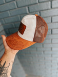 White and brown Boot stitch Baseball Trucker Cap Hat | Summer Concert Cute Gift Boho Hippie Country Western Lainey Wilson mens gift