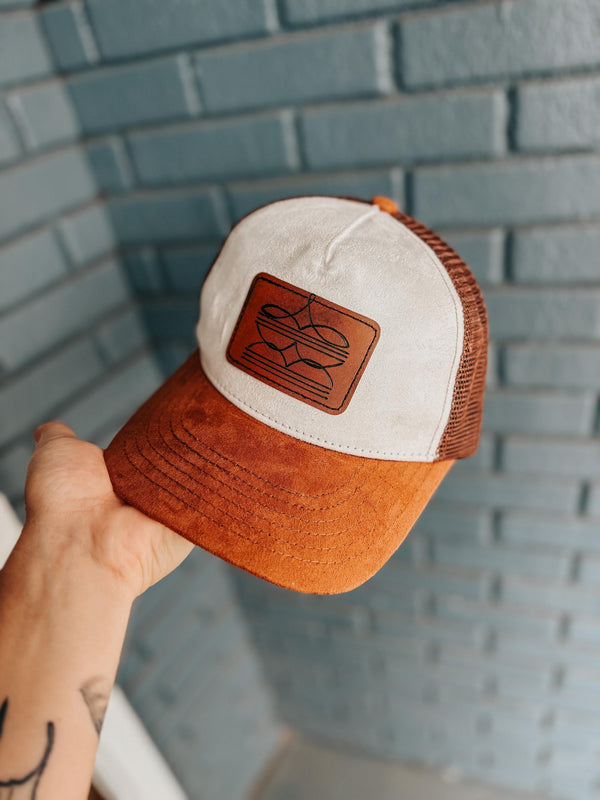 White and brown Boot stitch Baseball Trucker Cap Hat | Summer Concert Cute Gift Boho Hippie Country Western Lainey Wilson mens gift