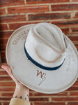 Warren Zeiders Pretty Little Poison White and Blue Wide brim fedora hat | concert country western music cowgirl cowboy festival skull rock