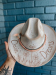 Chasing dreams dragonfly Custom Wide Brim Fedora Hat | Lainey Wilson, Concert, Gift, Country, Cowgirl, Western, boho, festival, pink, white