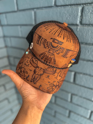 Tan khaki brown mesh SnapBack Baseball Trucker Cap Hat | Floral Summer Concert Flower Cute Gift Boho Hippie Country Western Lainey Wilson