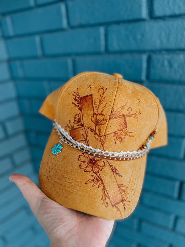 Cross and floral mesh Baseball Trucker Cap Hat | Floral Summer Mustard Concert Flower Cute Gift Boho Hippie Country Western Lainey Wilson