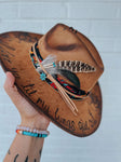 Lotus Themed Wide Brim Fedora Hat | Fall Lainey Wilson Tan Brown Festival Concert Music Tyler Childers feathers turquoise